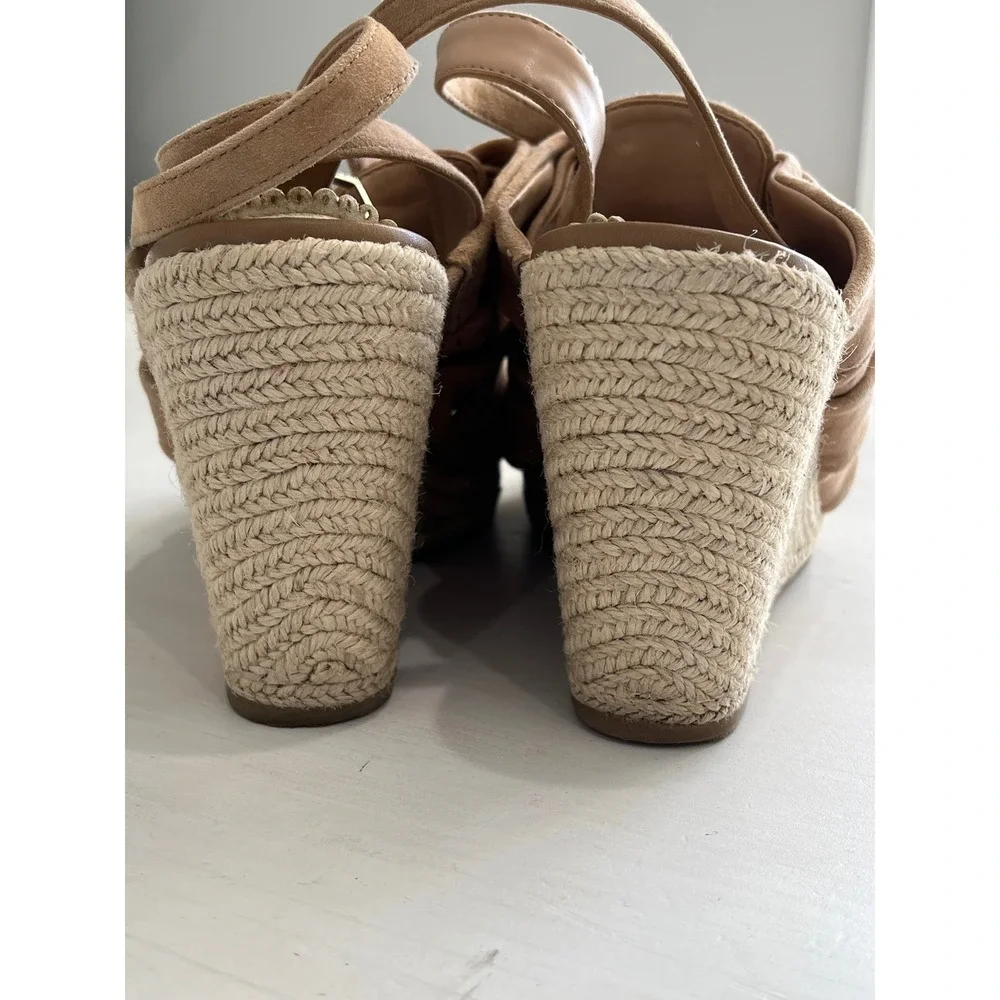 Sam Edelman Tan Suede Espadrille Wedge Sandals Bow Ankle Strap Women Size 6.5M‎